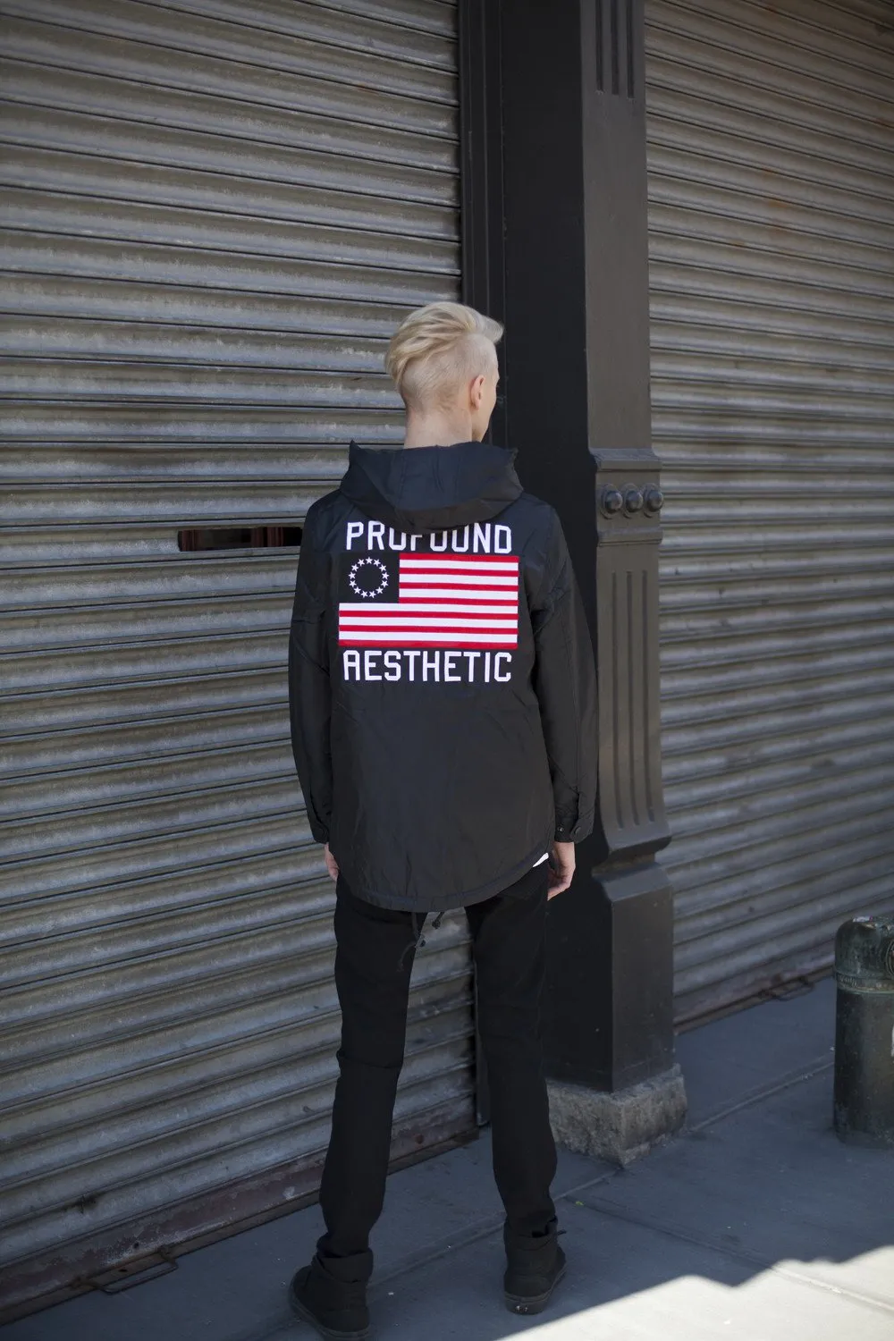 Four Flag Worldwide Hooded Windbreaker Coach Jacket in Black