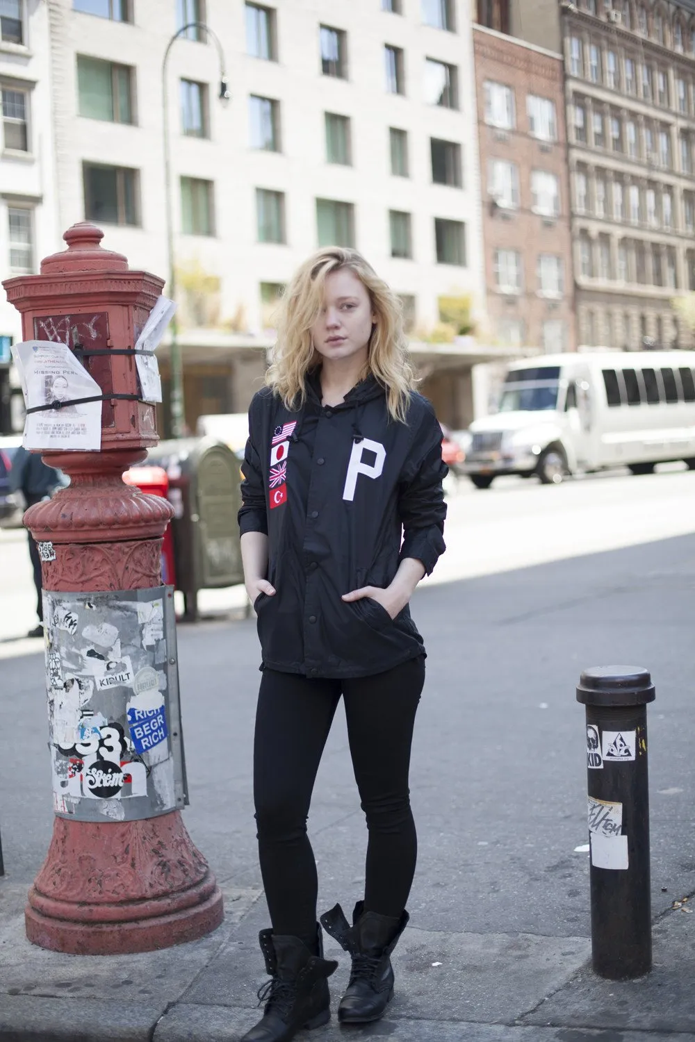 Four Flag Worldwide Hooded Windbreaker Coach Jacket in Black