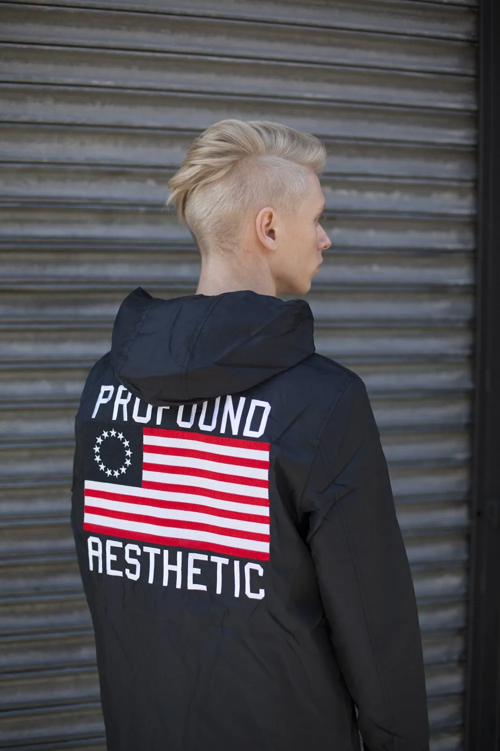 Four Flag Worldwide Hooded Windbreaker Coach Jacket in Black