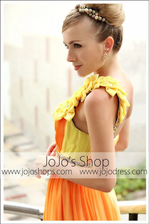 Grecian Orange Yellow One Shoulder Prom Formal Evening Dress DQ830213