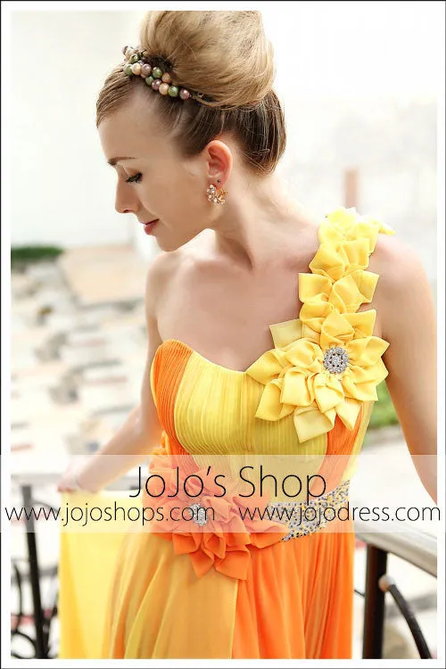 Grecian Orange Yellow One Shoulder Prom Formal Evening Dress DQ830213