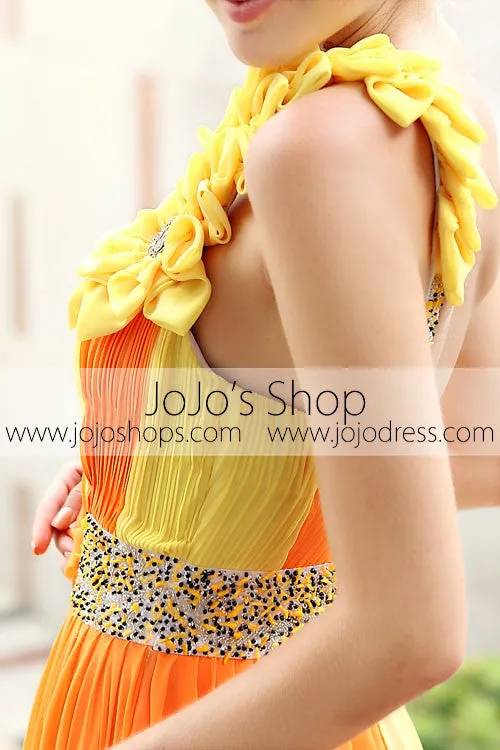 Grecian Orange Yellow One Shoulder Prom Formal Evening Dress DQ830213