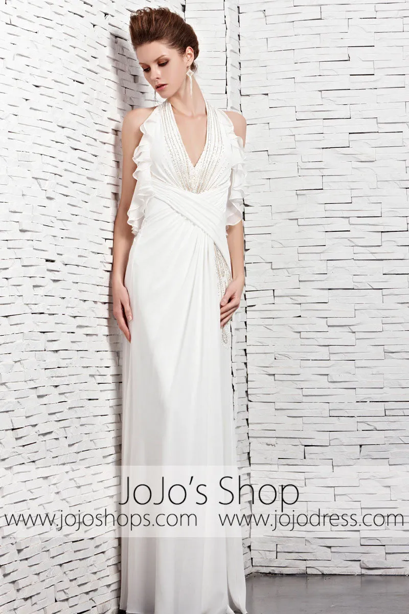 Halter Boho V Neck Ruffle Designer Runway Evening Formal Dress CX881568