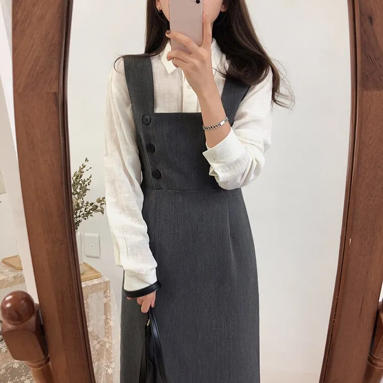 Joskka New  Summer Autumn Women's Dresses Sleeveless Fashionable Elegant Split Vintage High Waist Lady Wild Long Dresses DR1865