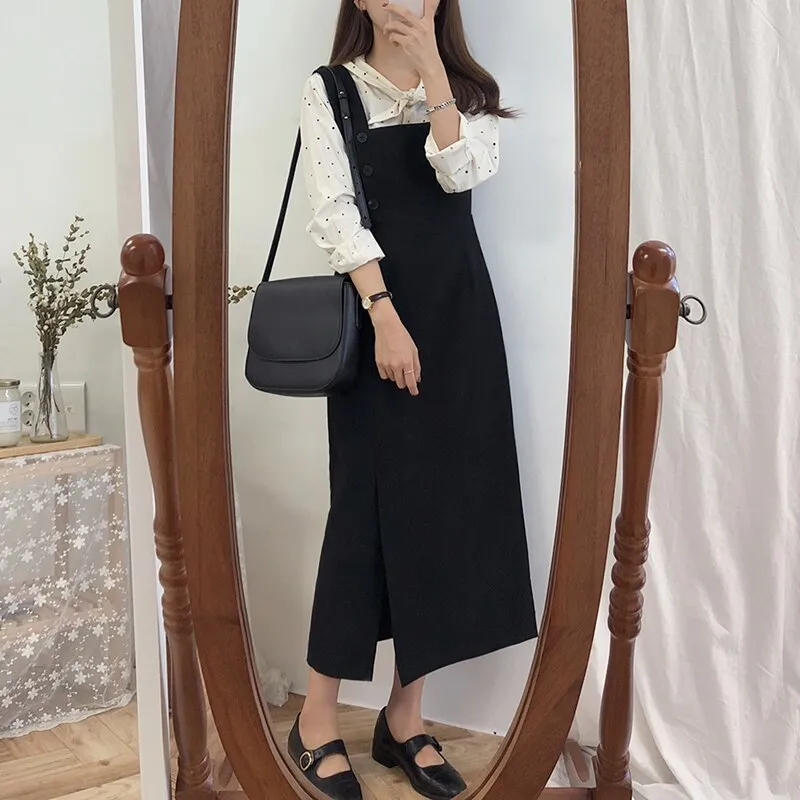 Joskka New  Summer Autumn Women's Dresses Sleeveless Fashionable Elegant Split Vintage High Waist Lady Wild Long Dresses DR1865