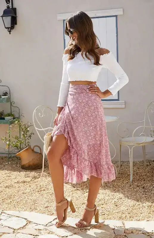 Ladies Casual Fashion Printed Irregular Skirt