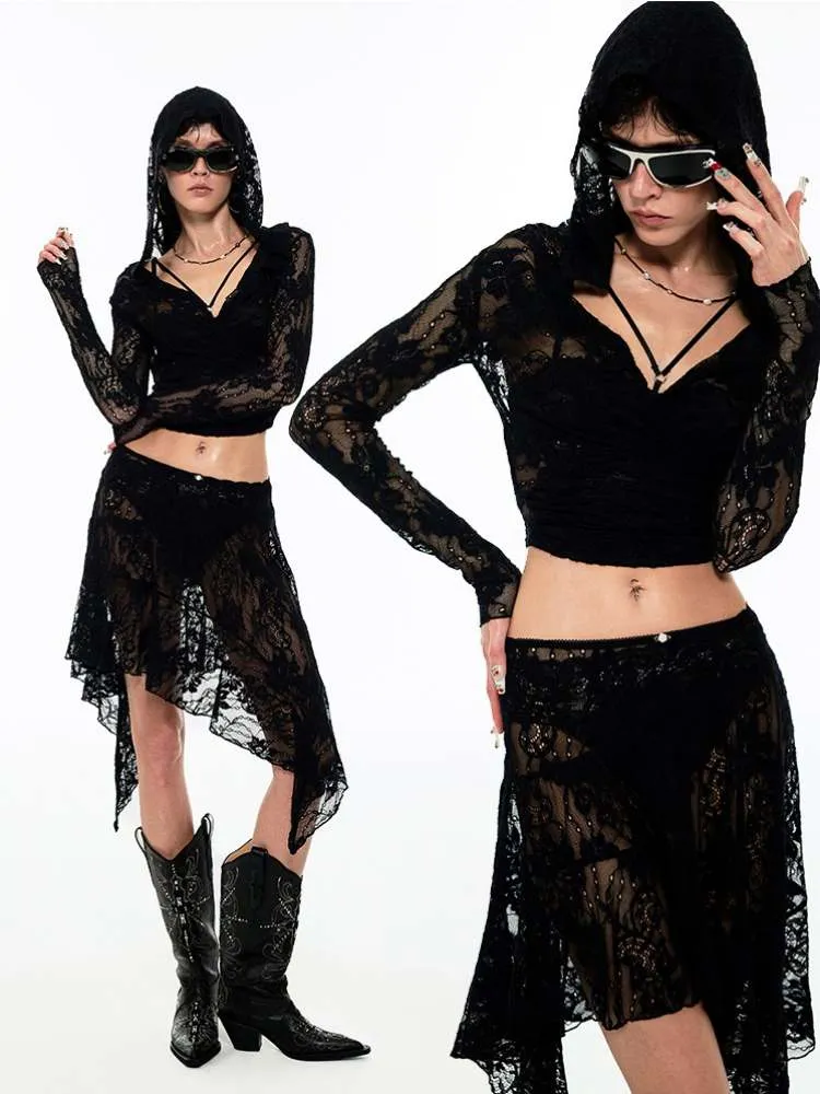 Lazy Lace Sheer Hooded Tops【s0000009148】