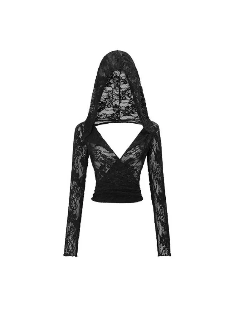 Lazy Lace Sheer Hooded Tops【s0000009148】