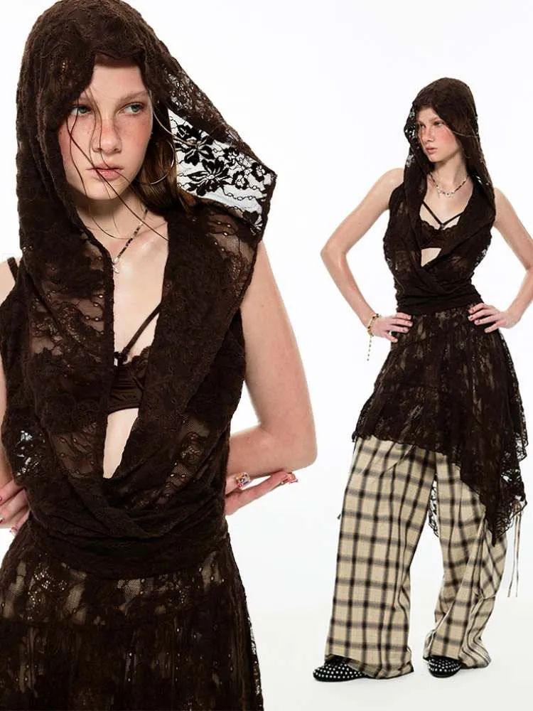 Lazy Lace Sheer Hooded Tops【s0000009148】