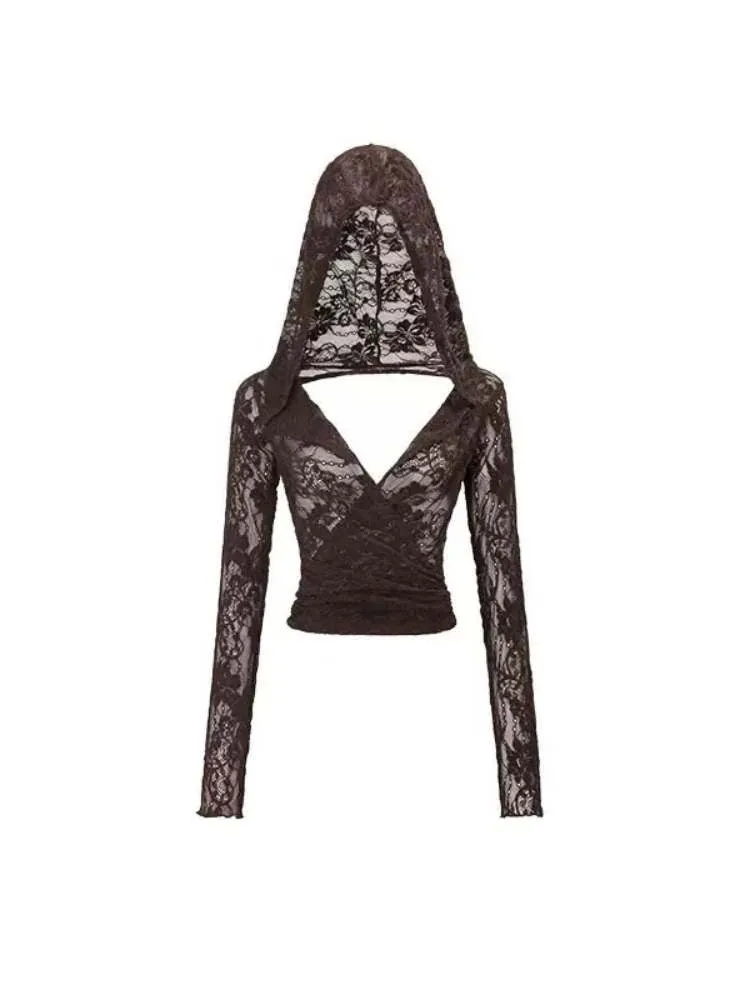Lazy Lace Sheer Hooded Tops【s0000009148】