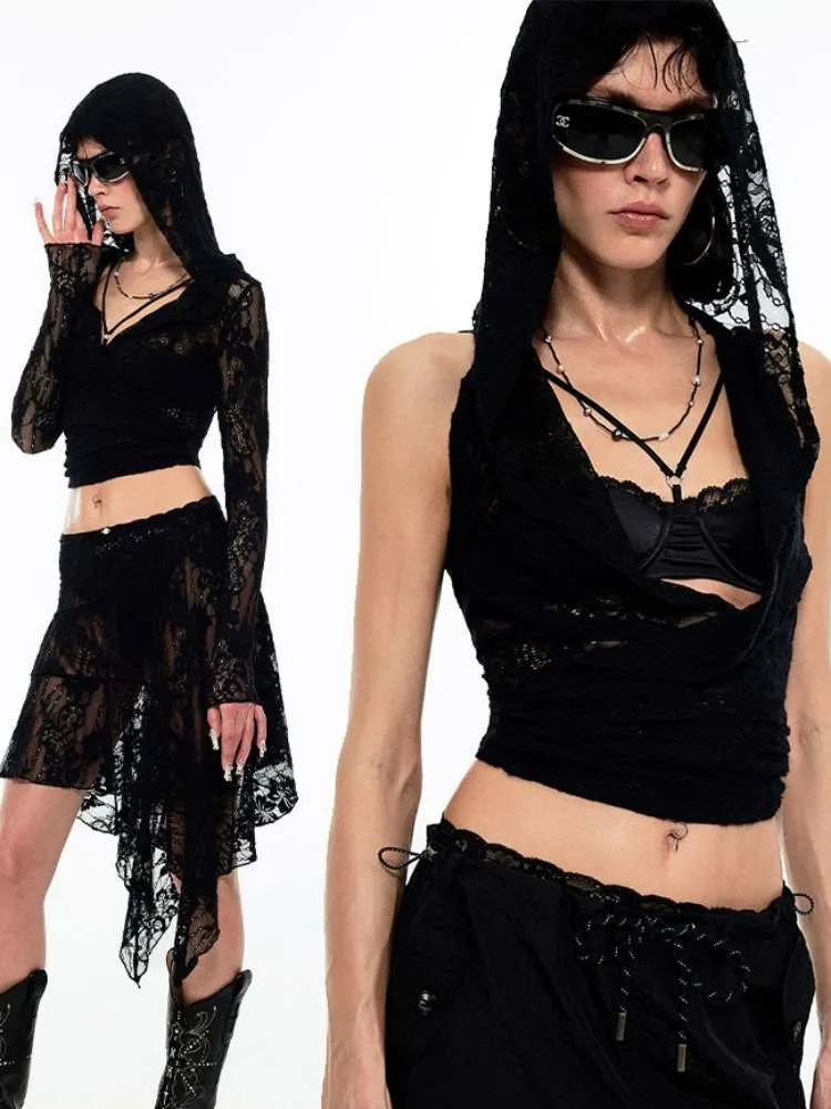 Lazy Lace Sheer Hooded Tops【s0000009148】