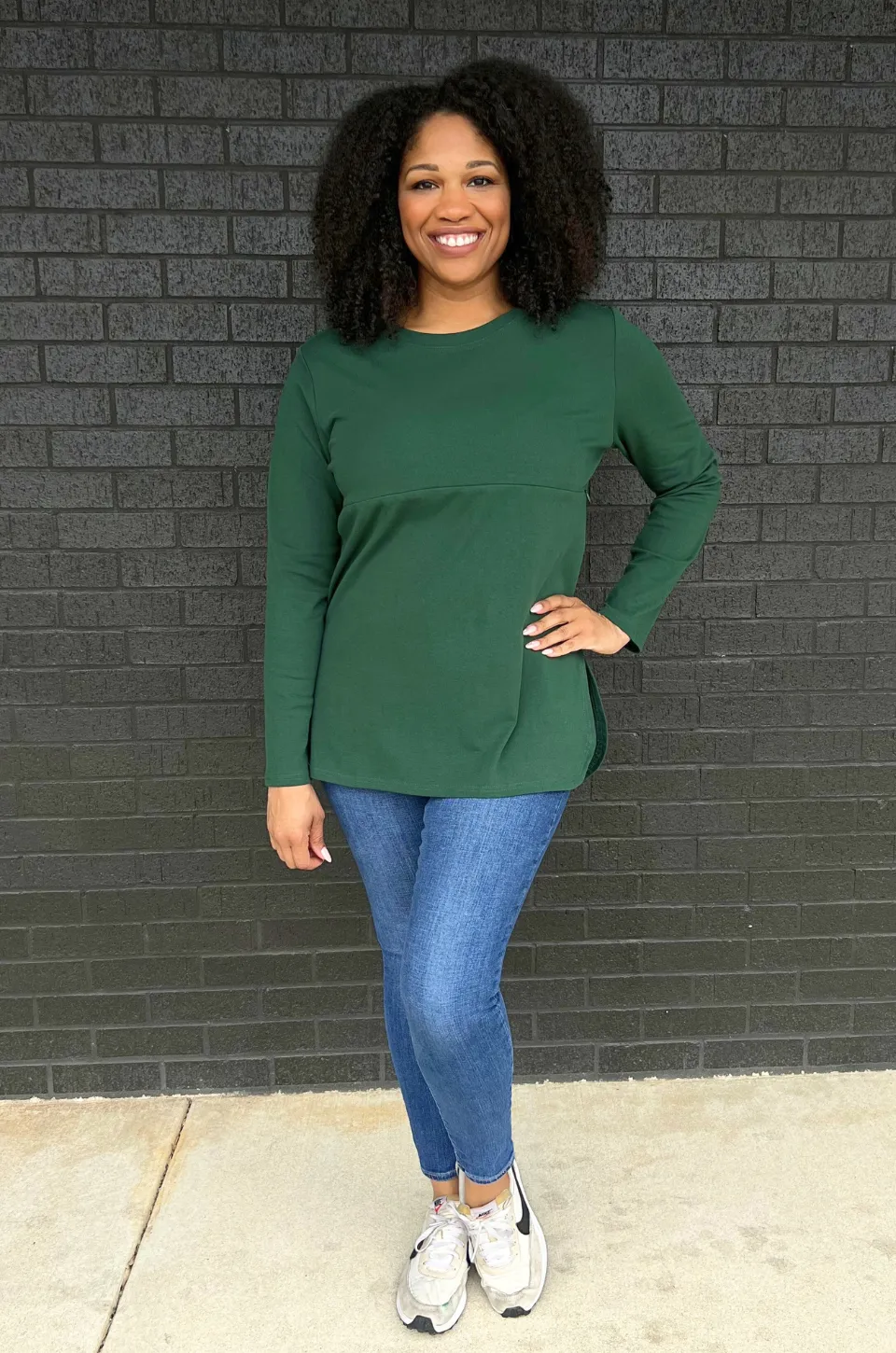 Long Sleeve Nursing Tunic Top - Pine Green