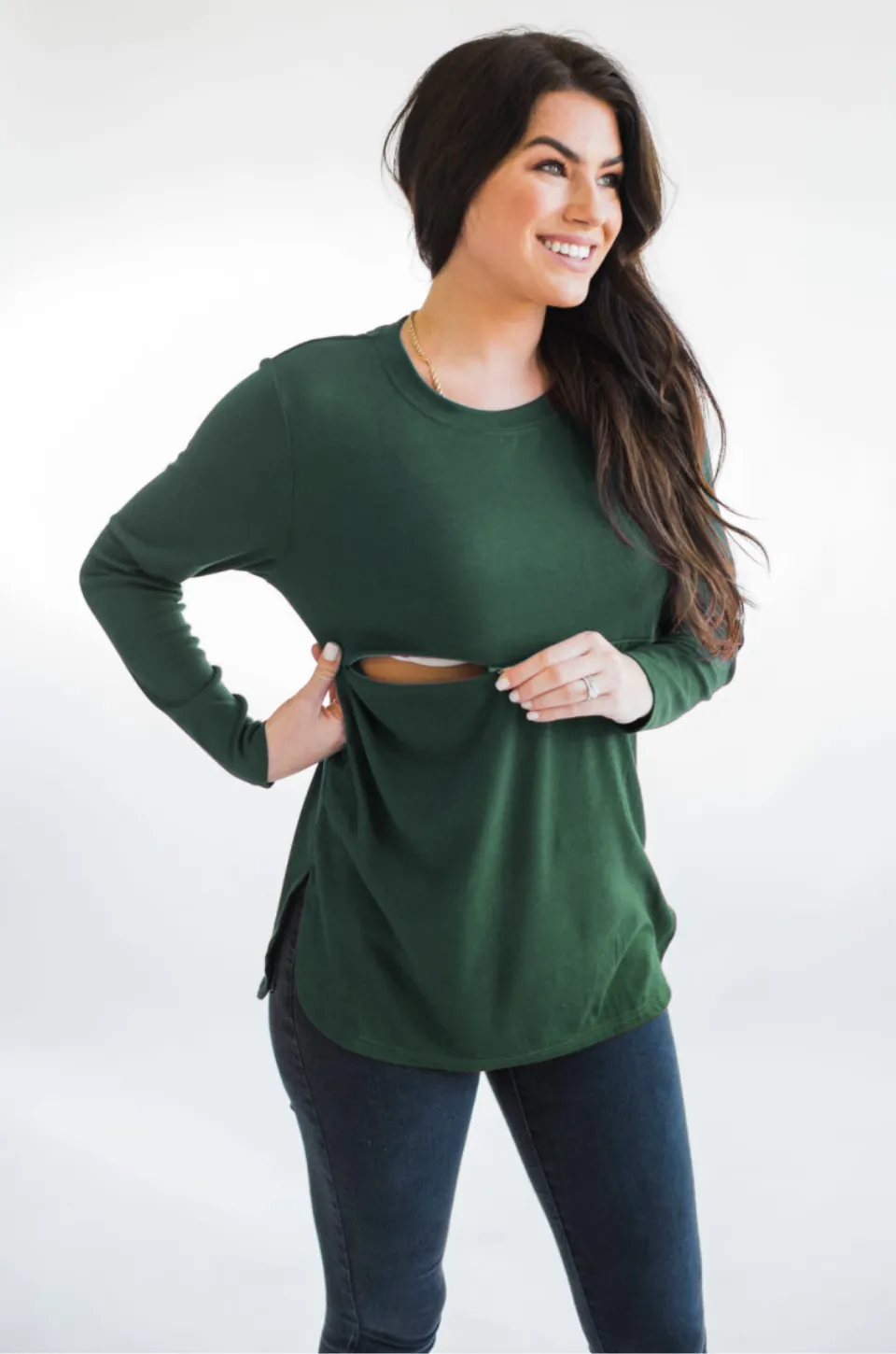 Long Sleeve Nursing Tunic Top - Pine Green