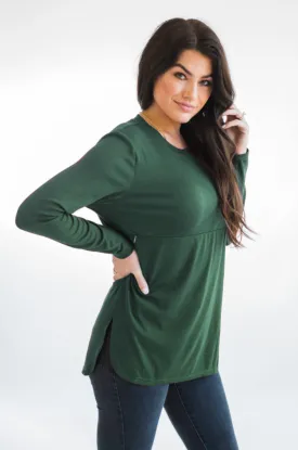 Long Sleeve Nursing Tunic Top - Pine Green