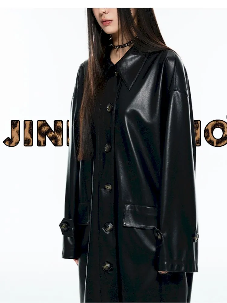 Loose windbreaker leather jacket【s0000006274】