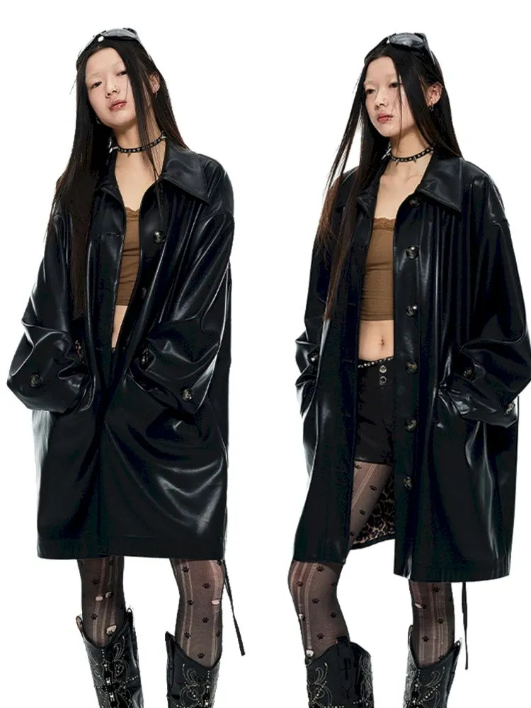 Loose windbreaker leather jacket【s0000006274】