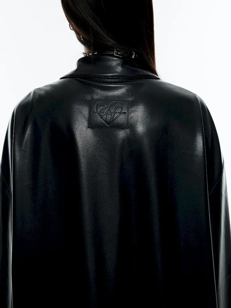 Loose windbreaker leather jacket【s0000006274】
