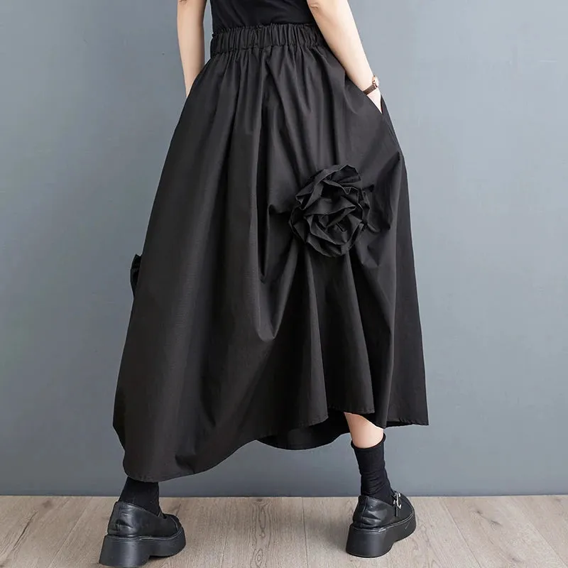 LVSANW black cotton vintage Elastic high waist spring summer autumn casual loose long for woman skirts womens 2024 skirt clothing