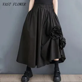 LVSANW black cotton vintage Elastic high waist spring summer autumn casual loose long for woman skirts womens 2024 skirt clothing