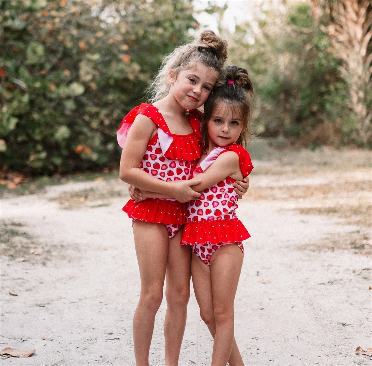Matching - Strawberry - 1 Pc Zipper Ruffle Swimsuit
