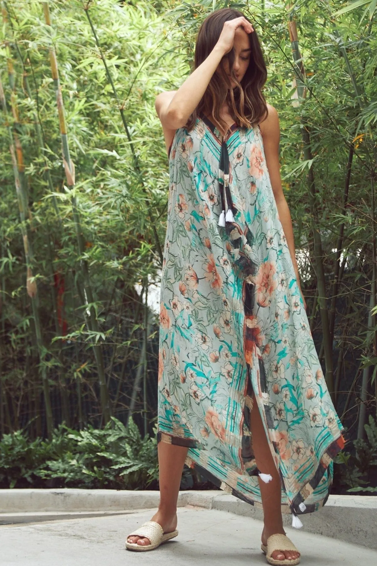 Maxi Tassel Dress in Flowing Florals Print