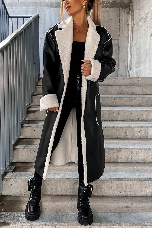 Own The World Faux Leather Teddy Lined Belt Midi Coat