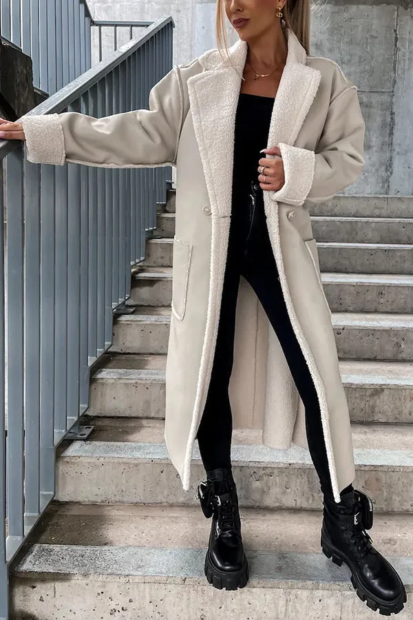 Own The World Faux Leather Teddy Lined Belt Midi Coat