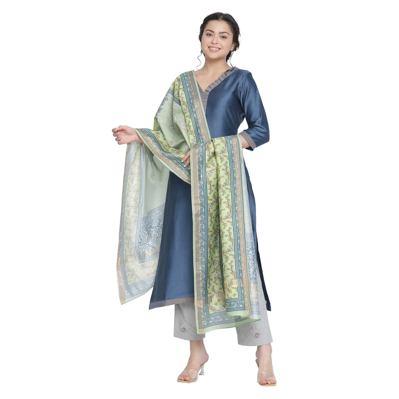 Plain Blue Woven Cotton Silk Unstitched Suit Co-ords Set