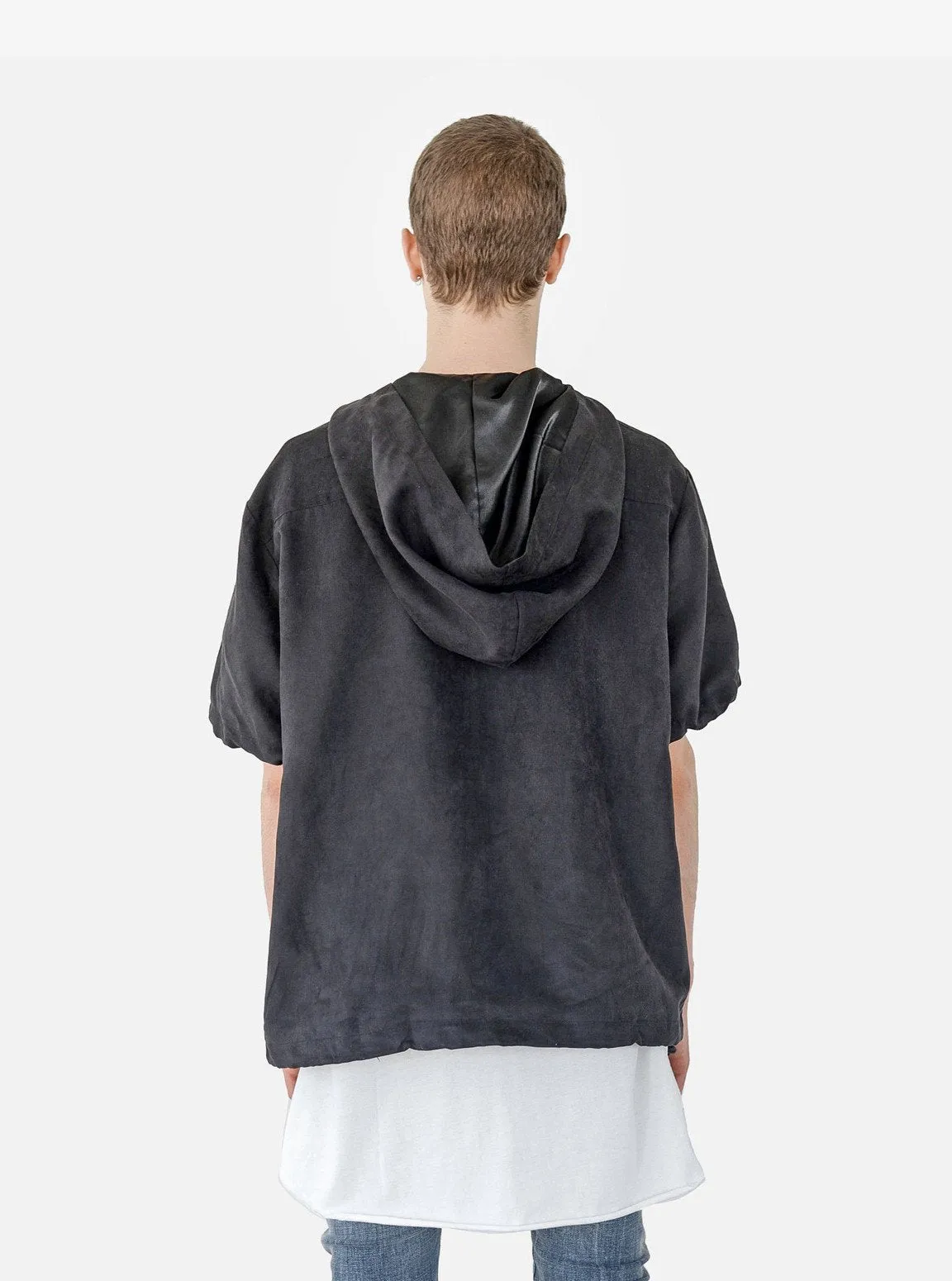 Poly-Suede Short-Sleeve Jacket in Black