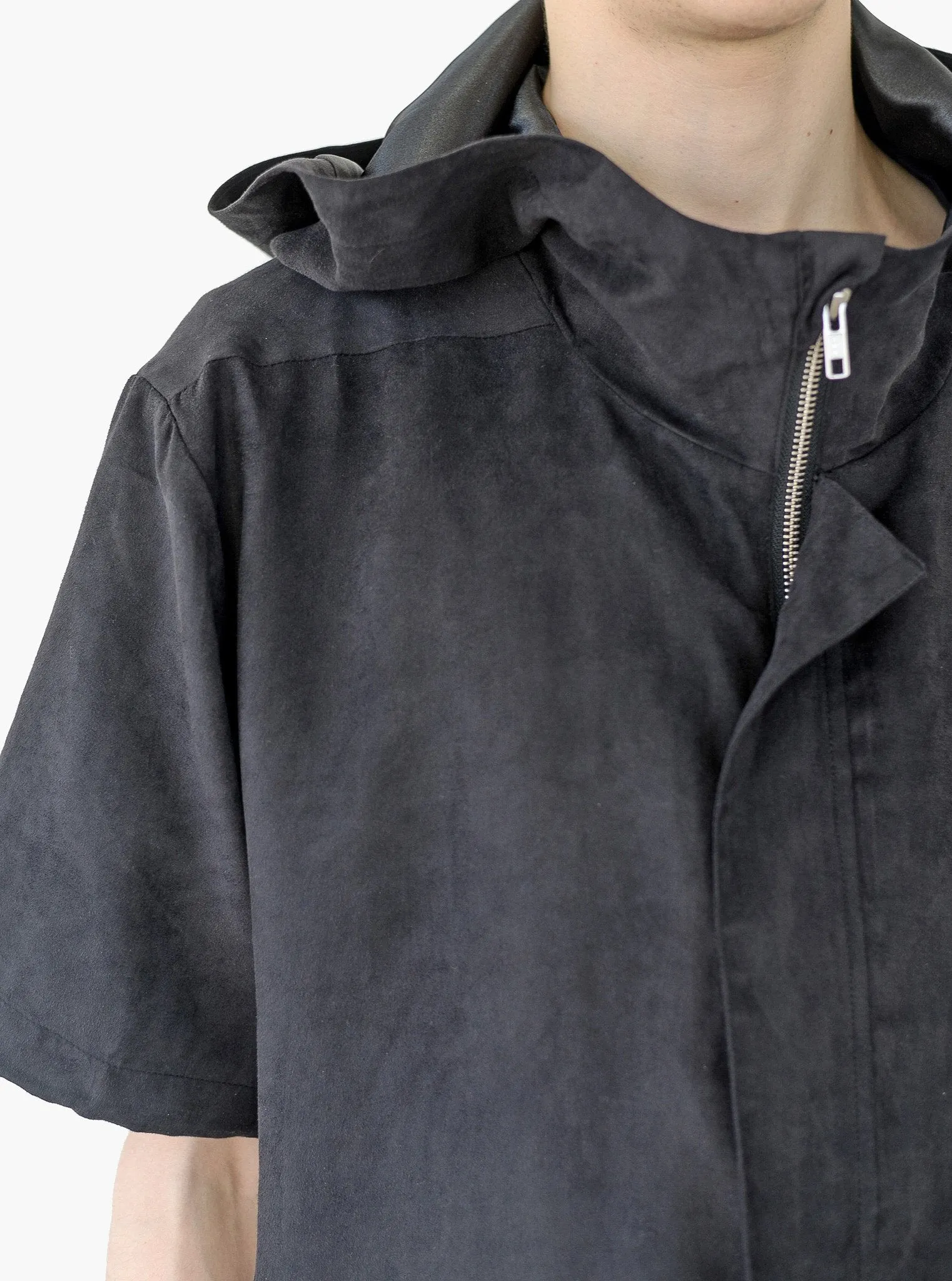 Poly-Suede Short-Sleeve Jacket in Black