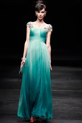 Regency Style Green Cap Sleeves Prom Pageant Evening Gown SA880639