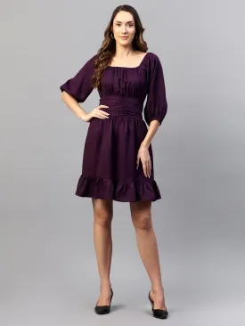 Square Neck Puff Sleeves Smocked Fit & Flare Dress