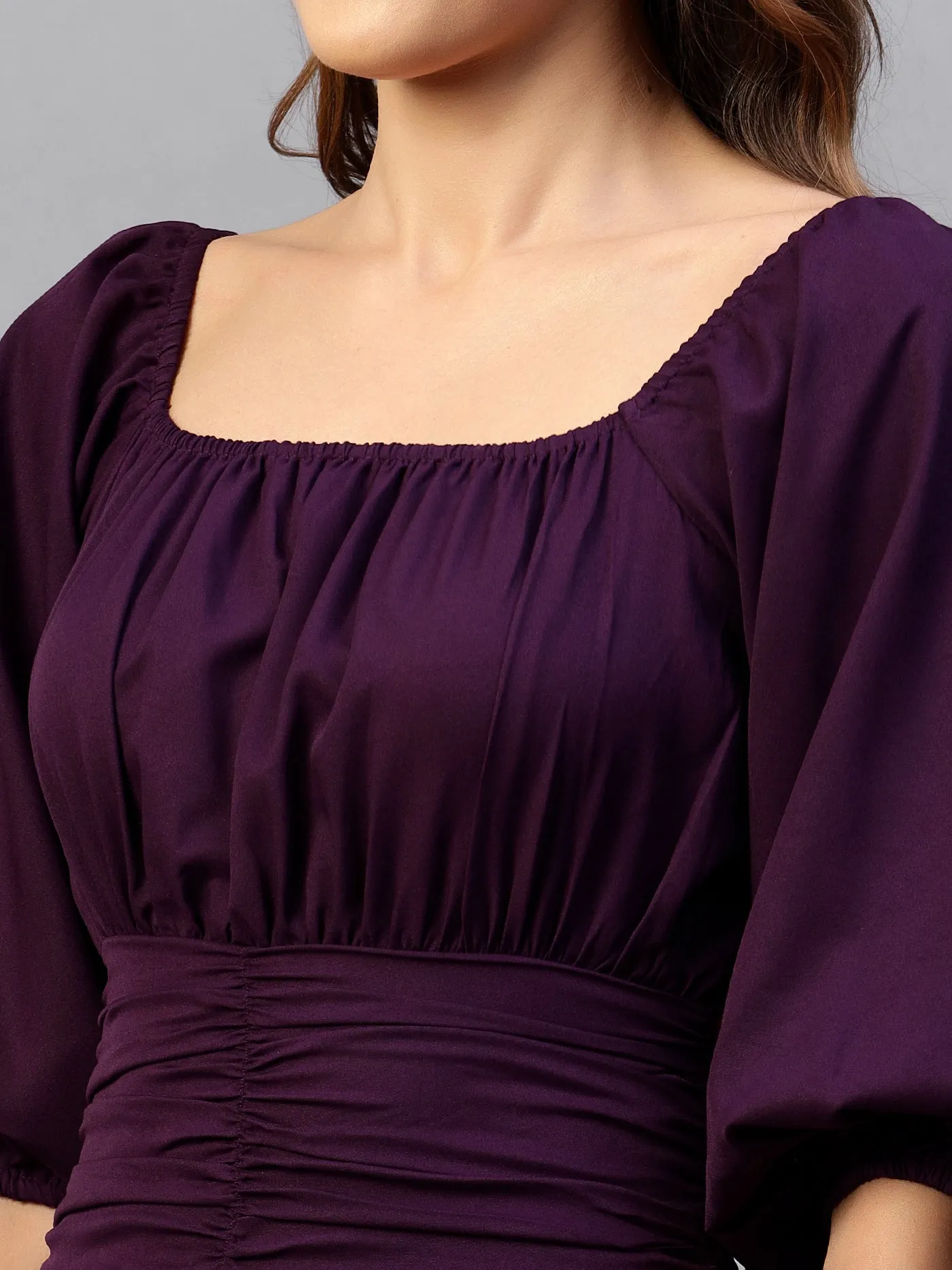 Square Neck Puff Sleeves Smocked Fit & Flare Dress