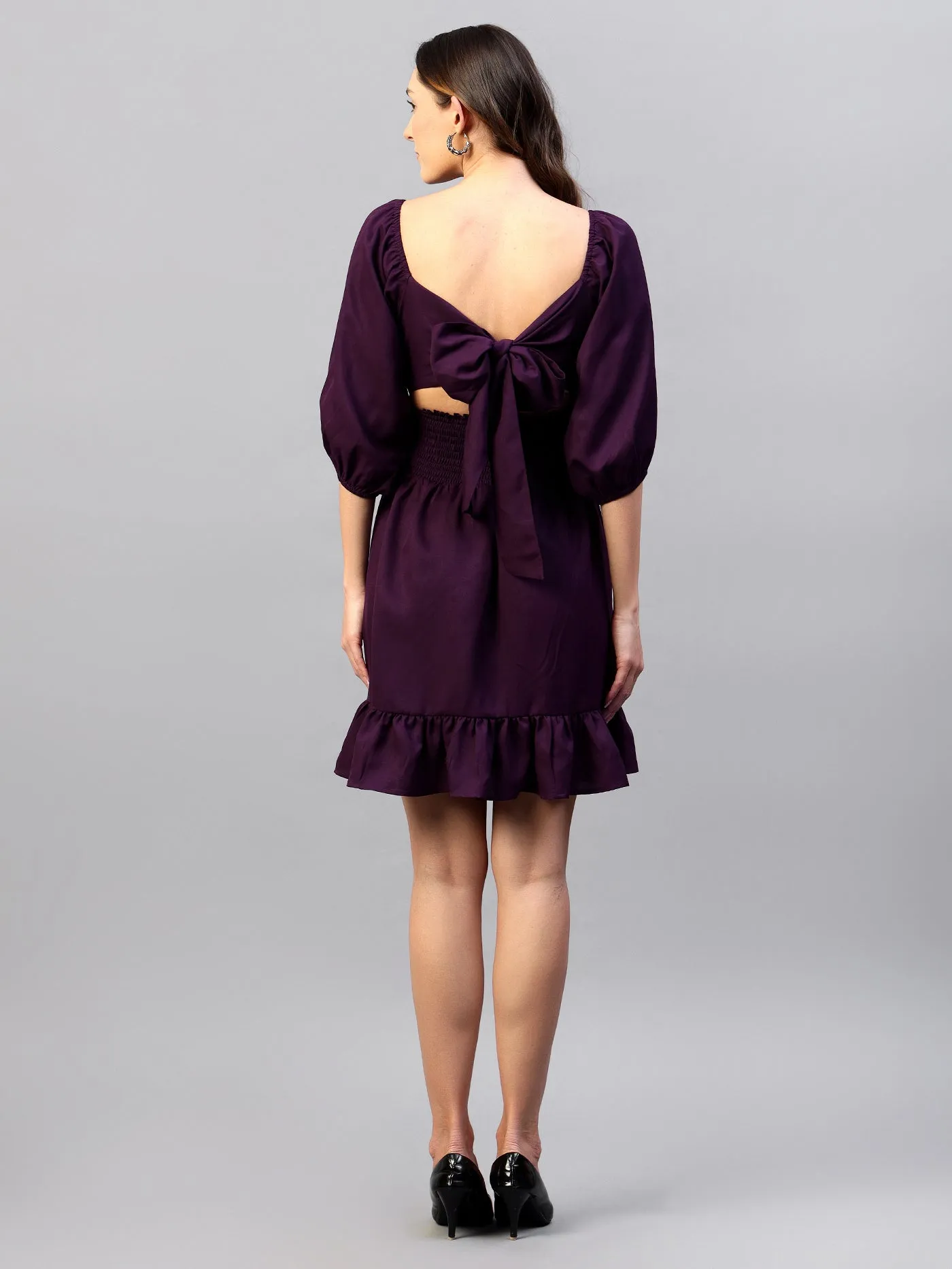 Square Neck Puff Sleeves Smocked Fit & Flare Dress