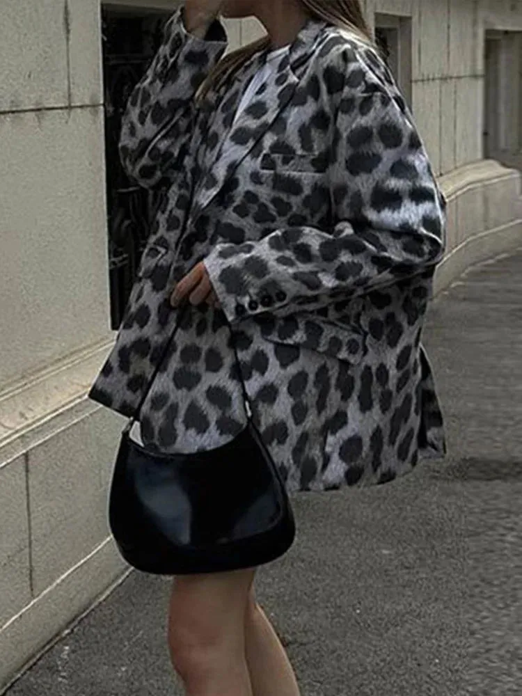 TAVIMART  -  Casual Leopard Women's Jackets Loose Turndown Collar Suit Coats Fashion Vintage Spot Women Coat New Autumn Female Jacket Tops