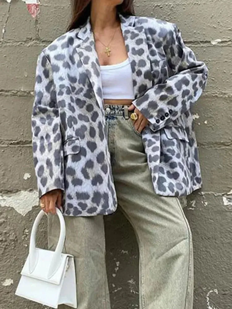 TAVIMART  -  Casual Leopard Women's Jackets Loose Turndown Collar Suit Coats Fashion Vintage Spot Women Coat New Autumn Female Jacket Tops