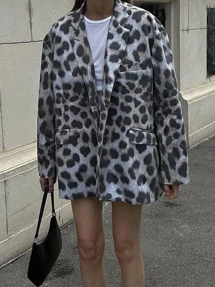 TAVIMART  -  Casual Leopard Women's Jackets Loose Turndown Collar Suit Coats Fashion Vintage Spot Women Coat New Autumn Female Jacket Tops