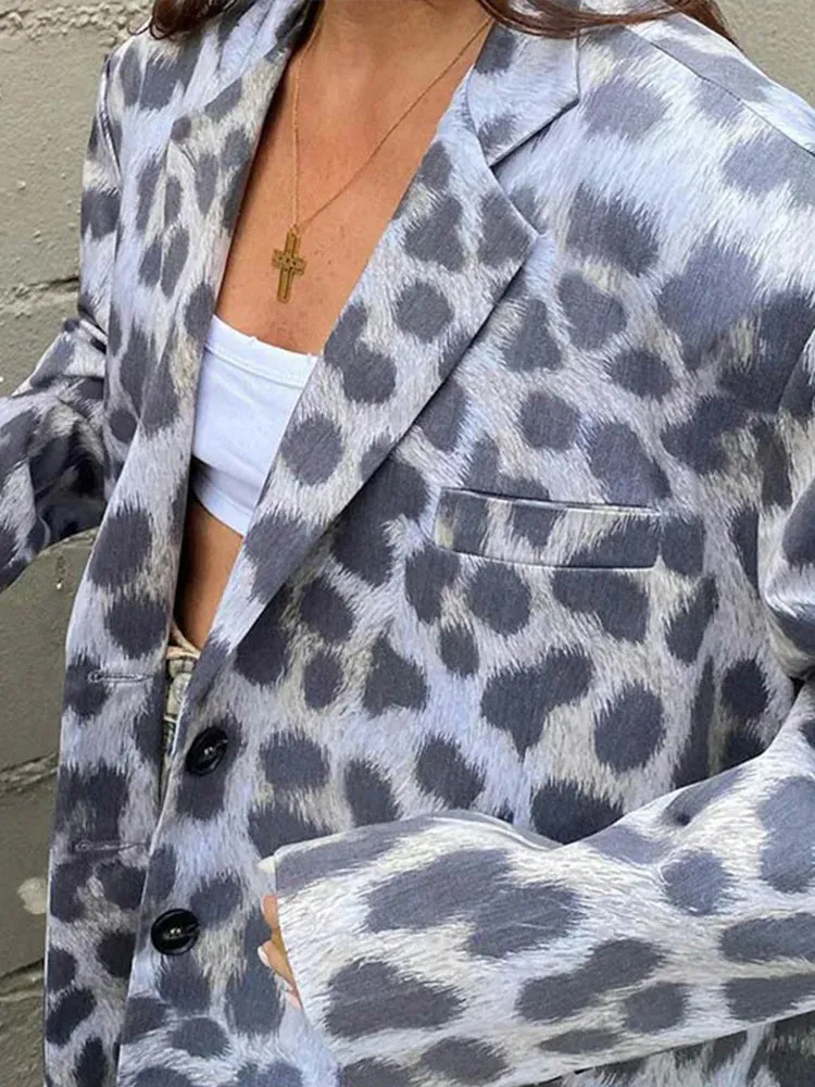 TAVIMART  -  Casual Leopard Women's Jackets Loose Turndown Collar Suit Coats Fashion Vintage Spot Women Coat New Autumn Female Jacket Tops