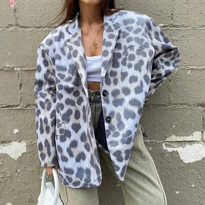 TAVIMART  -  Casual Leopard Women's Jackets Loose Turndown Collar Suit Coats Fashion Vintage Spot Women Coat New Autumn Female Jacket Tops