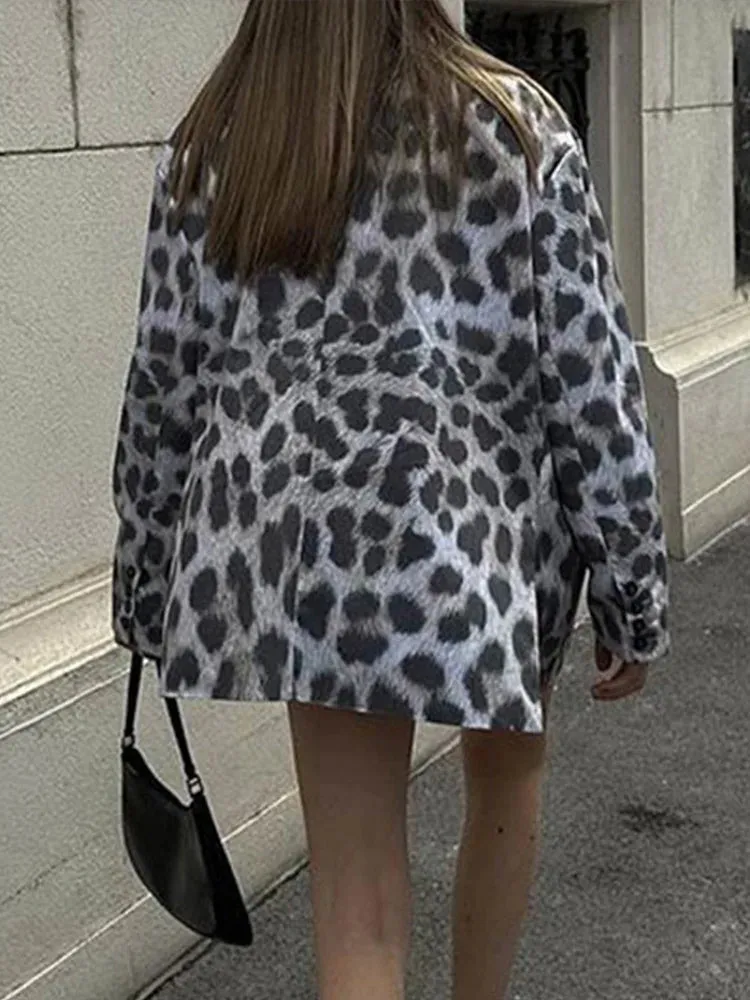 TAVIMART  -  Casual Leopard Women's Jackets Loose Turndown Collar Suit Coats Fashion Vintage Spot Women Coat New Autumn Female Jacket Tops