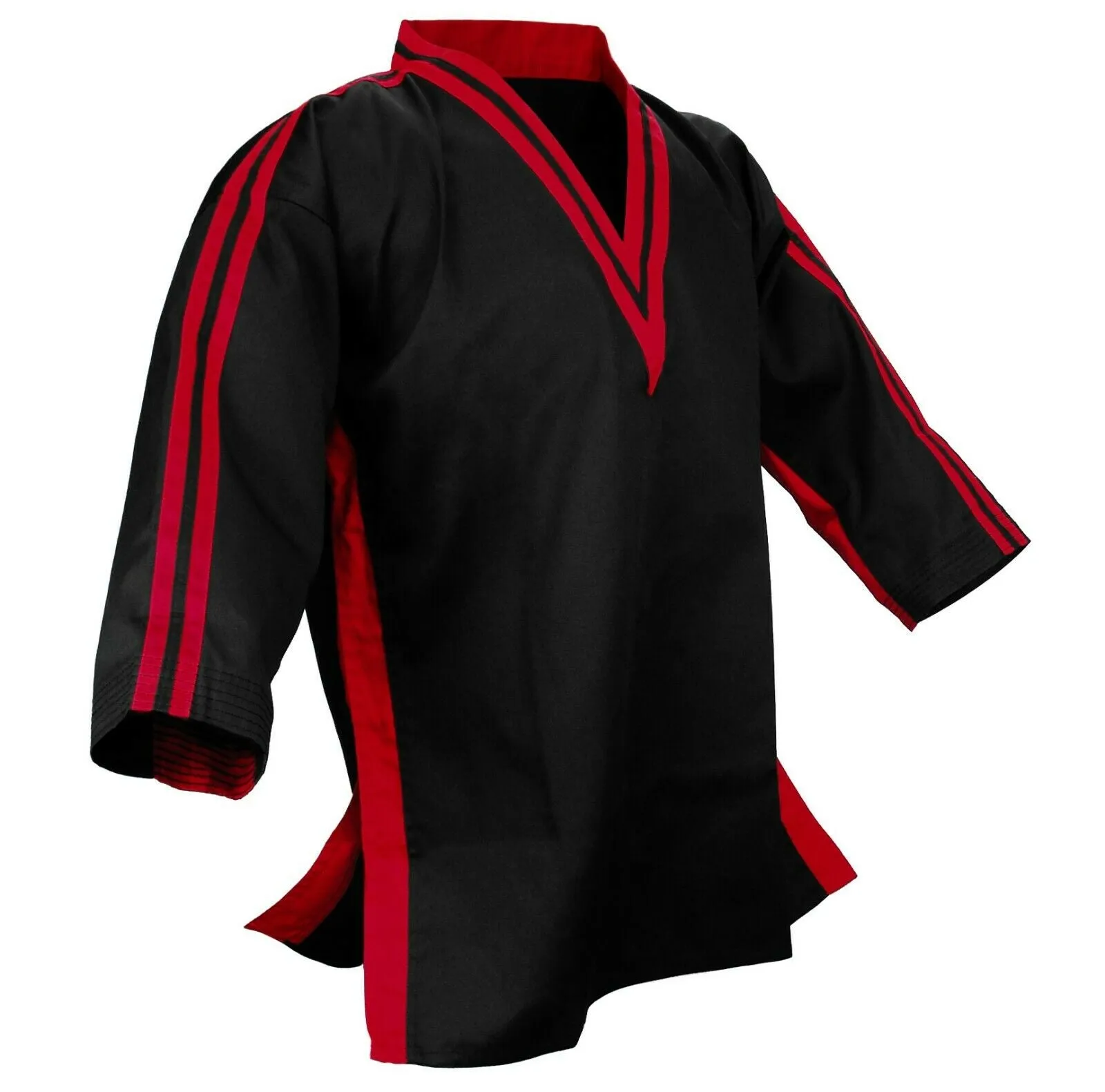 Team Set, V-Neck, Red/Black Combo, Black Pants, 2 Red Stripes