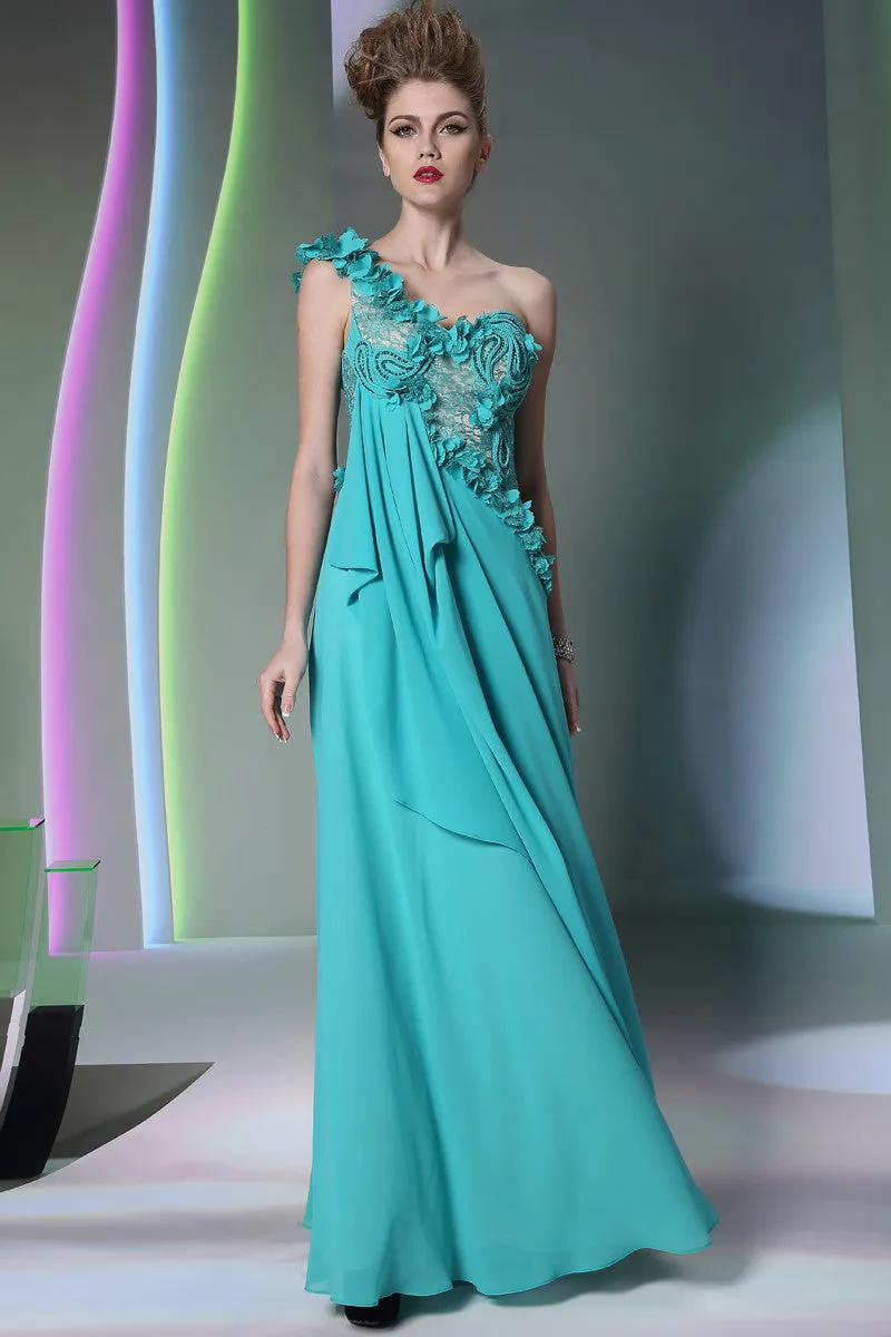 Turquiose Grecian One Shoulder Formal Prom Evening Dress DQ831063