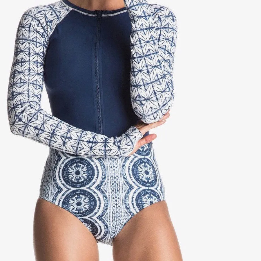 UPF longsleeve swimsuit Le Bleu Rashguard surfsuit navy blue white modest swim surf snorkel paddle womens cruise resort paddle board 2024