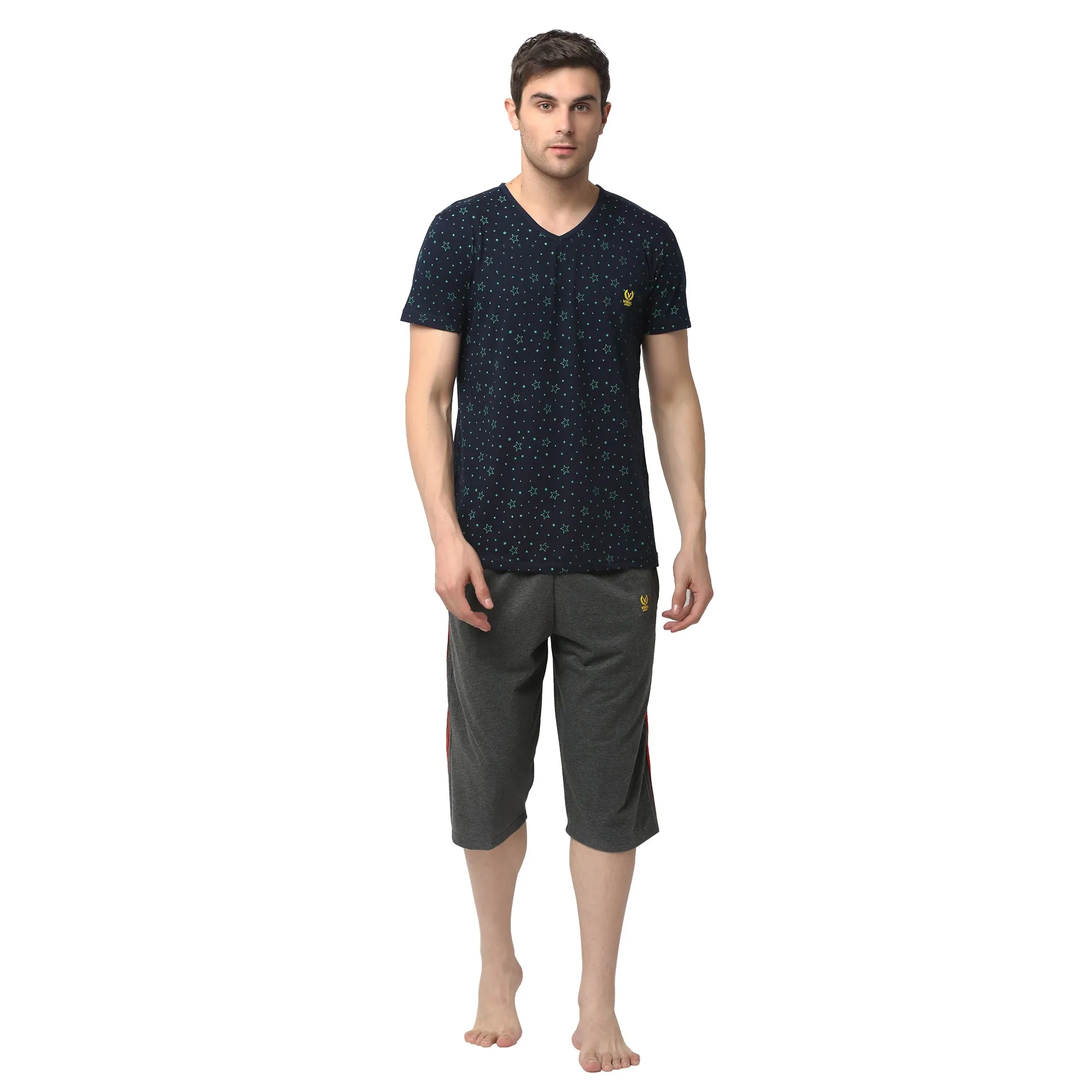 Vimal Jonney Dark Blue Grey Night Suit For Men's