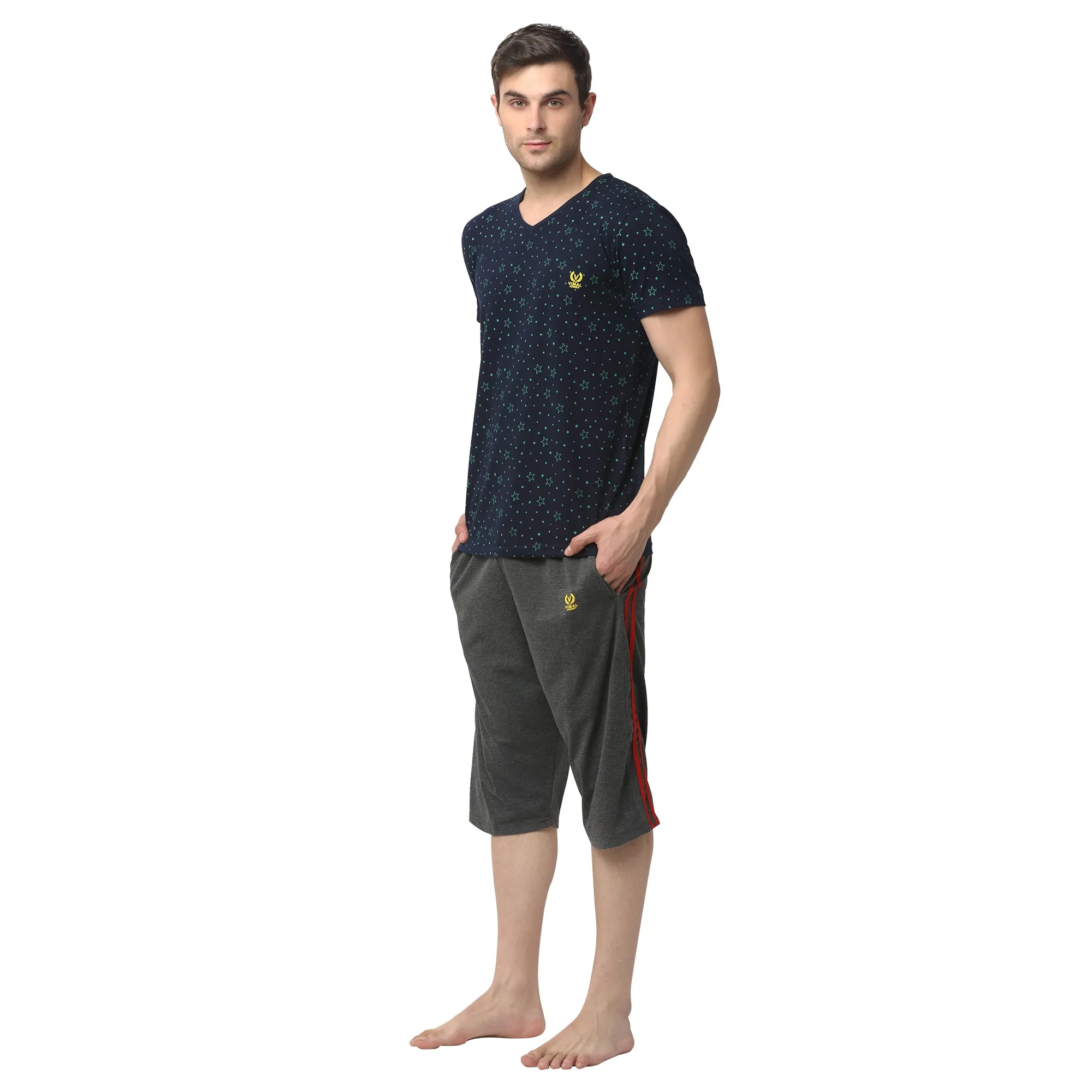 Vimal Jonney Dark Blue Grey Night Suit For Men's