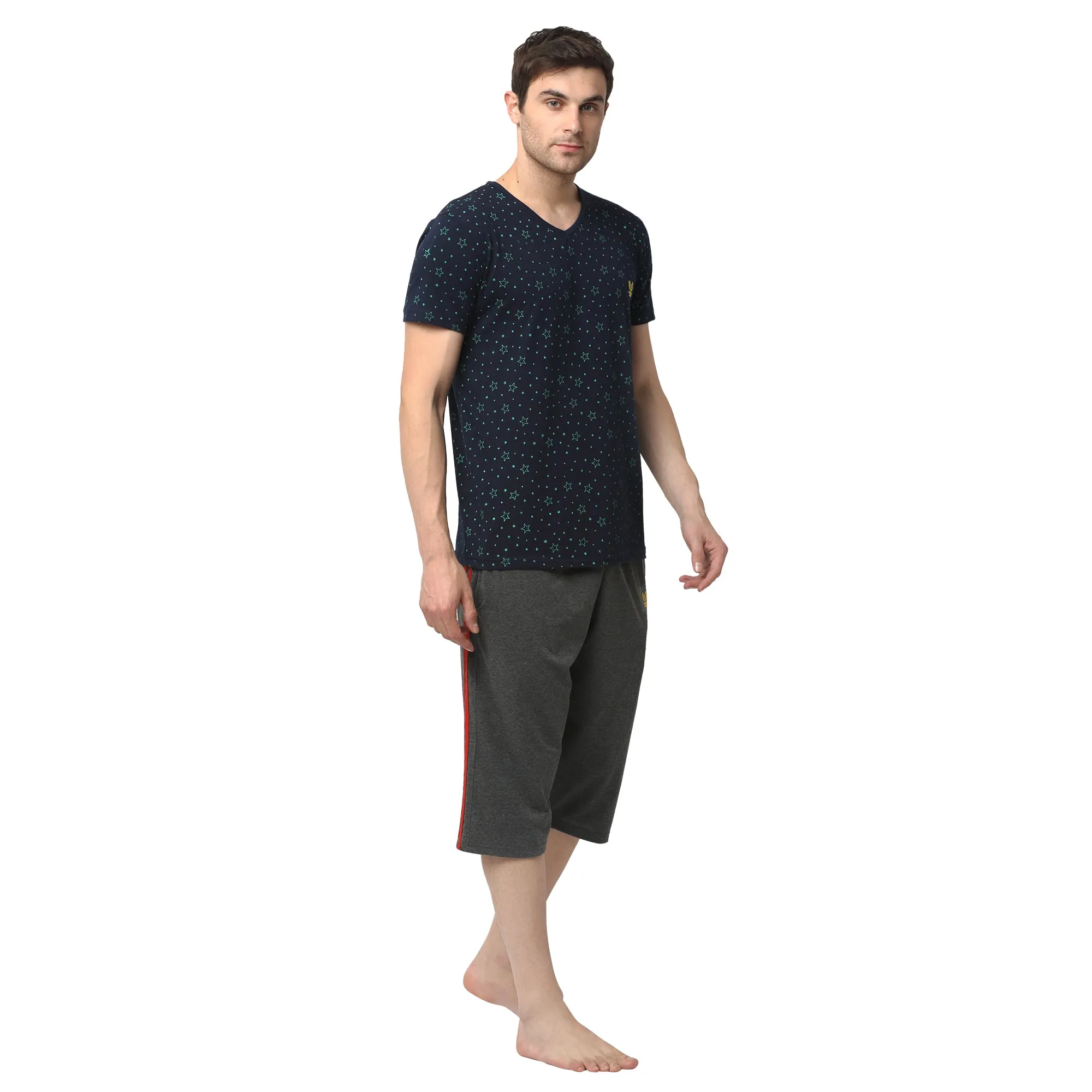 Vimal Jonney Dark Blue Grey Night Suit For Men's