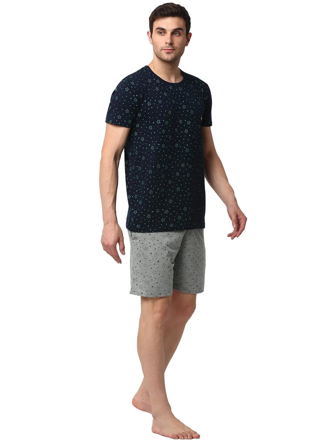 Vimal Jonney Dark Blue Silver Night Suit For Men's