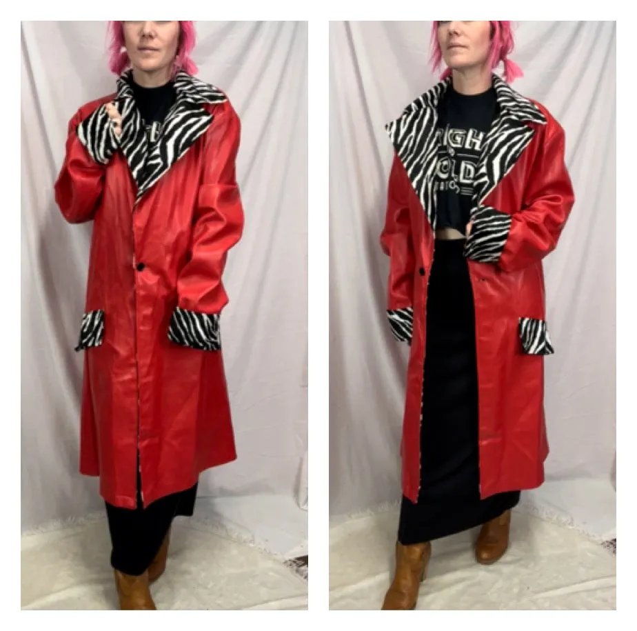 Vintage 90s does 70s | Men's Red Pimp Coat Costume by Charades | Size L