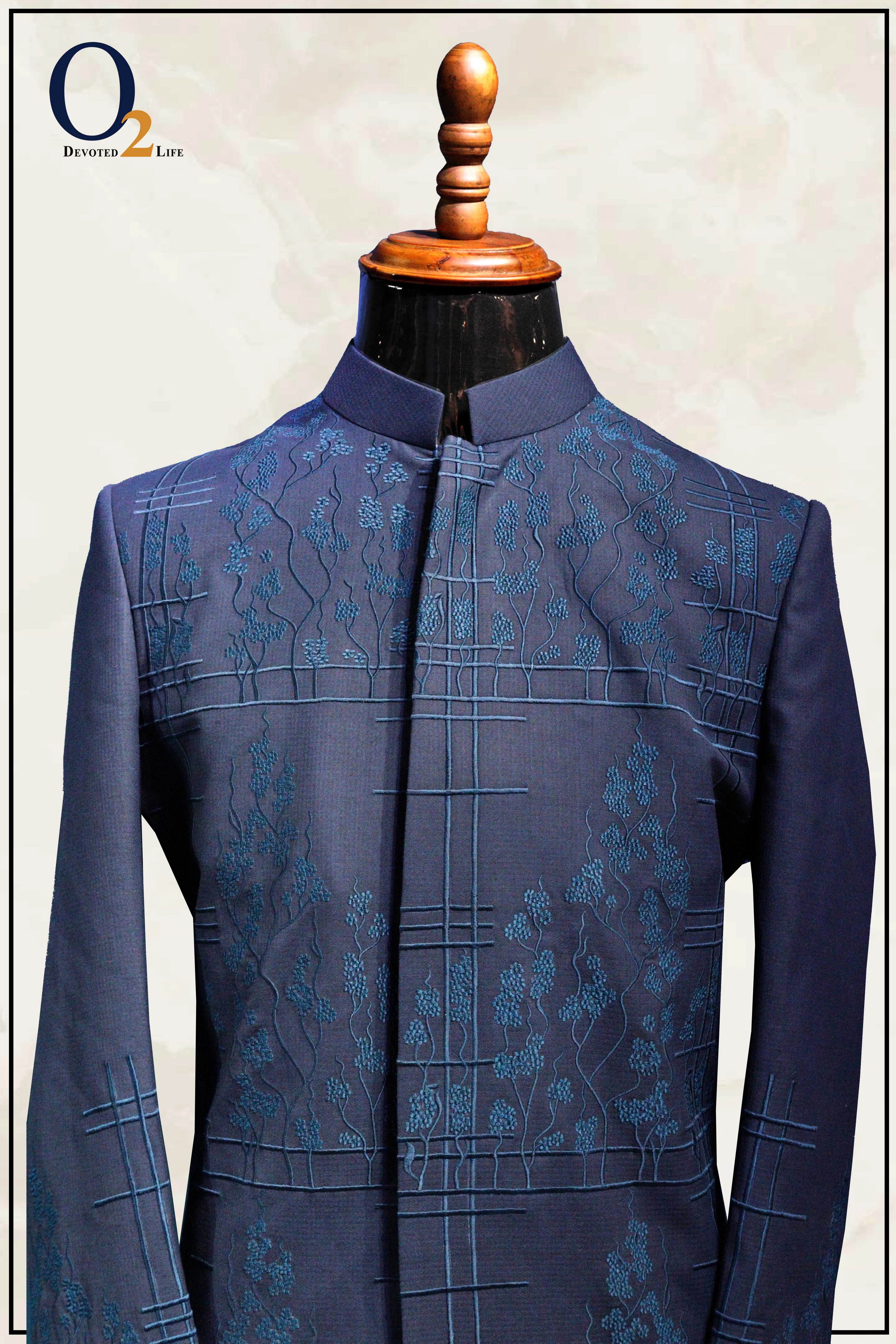 Wedding Outfits Blue Lucknowi Diamond Arrow Prince Coat