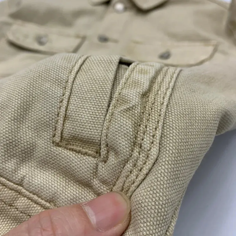 Wiaofellas  -  Men's Lightweight Trucker Shirt Jacket Amikaki Washed Canvas Jacket Multiple Pockets Autumn Retro Work Flip Collar Short Coats